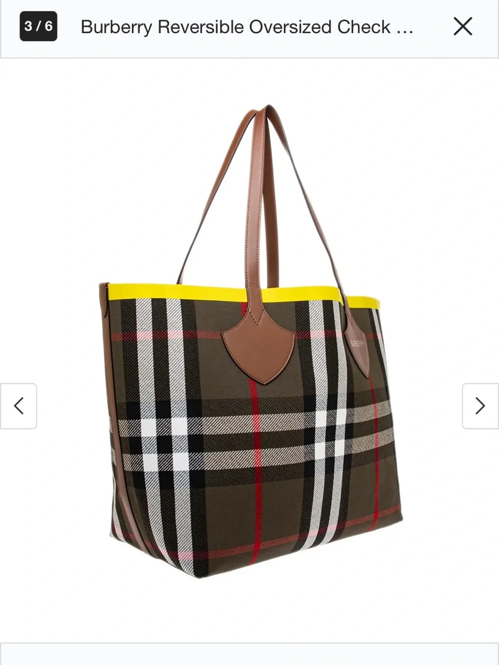 Burberry Brown Check Tote with Yellow Trim and Tan Leather Handles